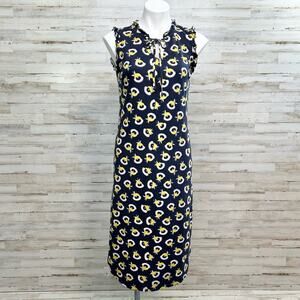 Boden Lois Knit Sleeveless Floral Dress Womens Size 6 Navy Yellow Ruffle Tie
